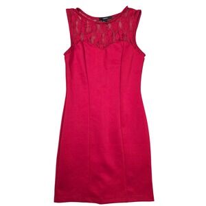 Forever 21 Bodycon Dress Women Small Red Fair Lace Yoke Mini Valentines